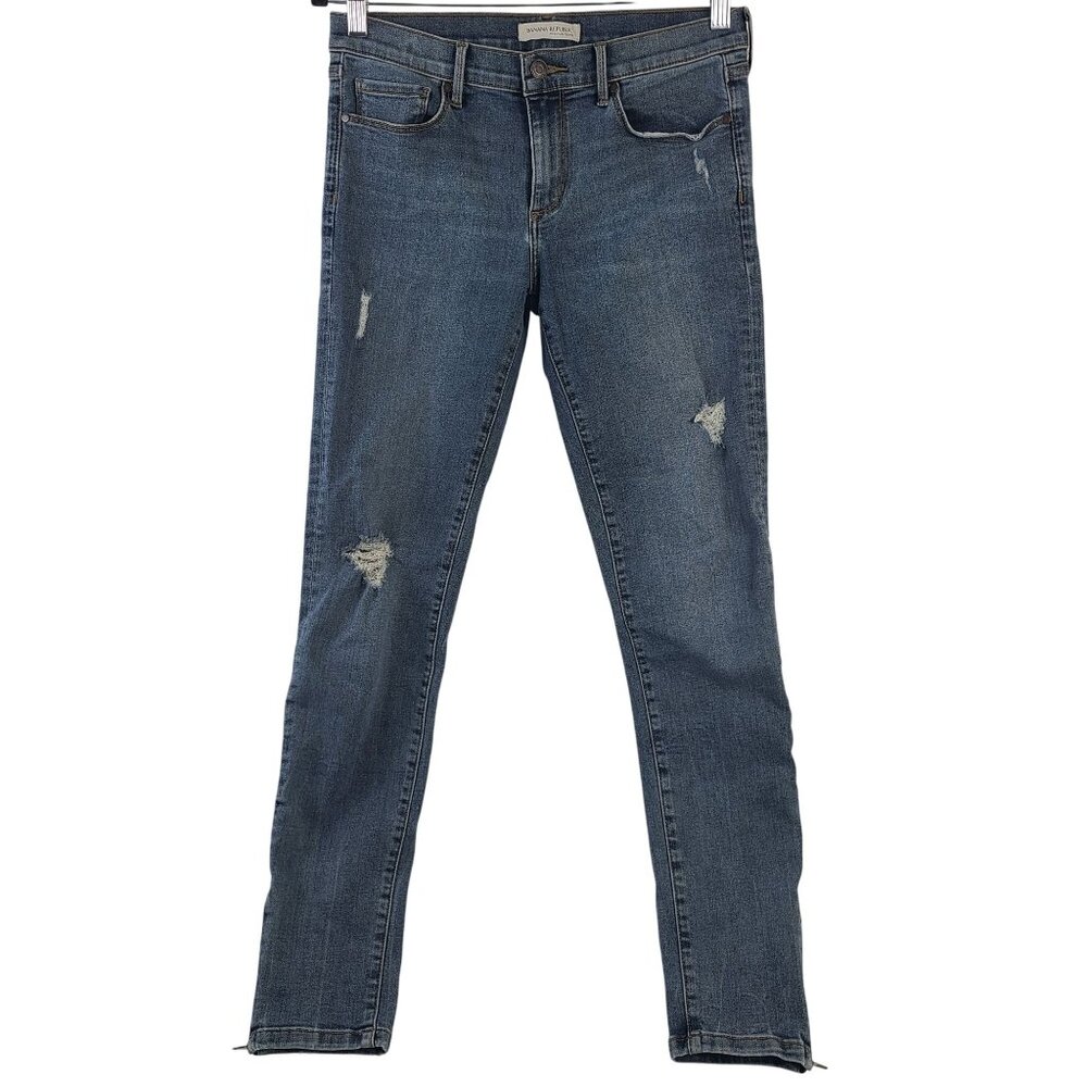 Banana Republic Womens Distressed Skinny Crop Zip Jeans Size 28 Long Zip Ankle
